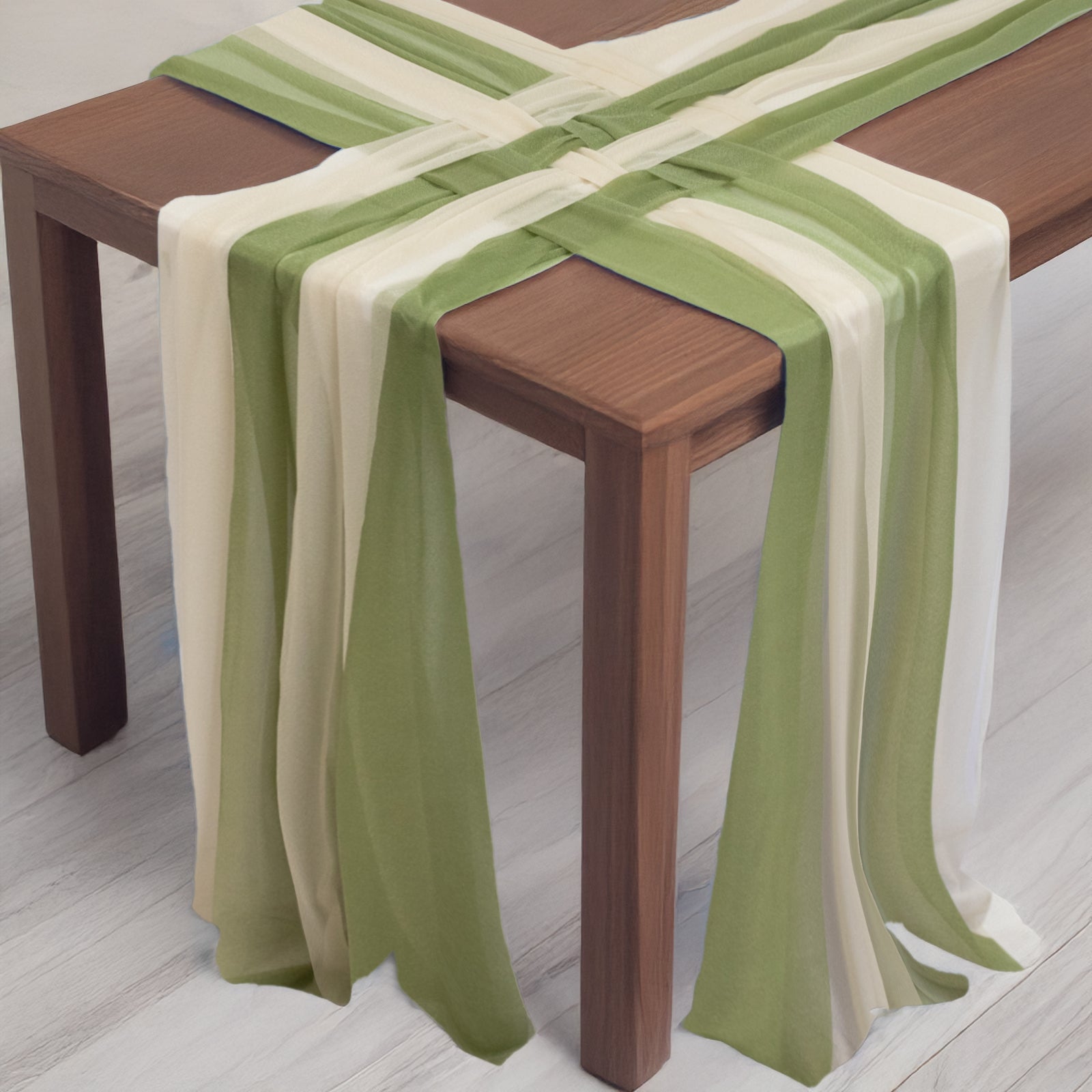 20 - Pack 9ft Sheer Table Runners â€“ Dusty Sage Green/Beige Shimmer Sheer Drapes, Wrinkle - Free - Bell Racket Store