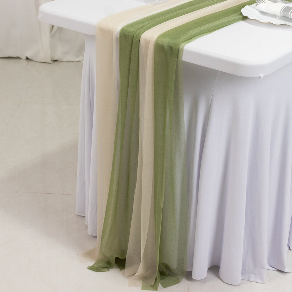 20 - Pack 9ft Sheer Table Runners â€“ Dusty Sage Green/Beige Shimmer Sheer Drapes, Wrinkle - Free - Bell Racket Store
