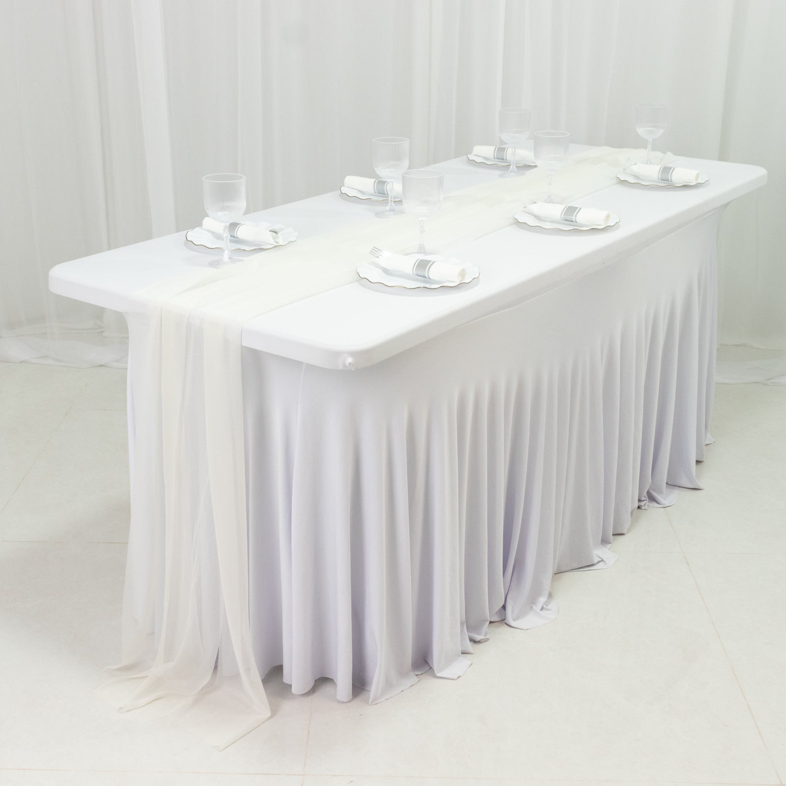 20 - Pack 9ft Sheer Table Runners â€“ Ivory Shimmer Sheer Drapes, Wrinkle - Free - Bell Racket Store