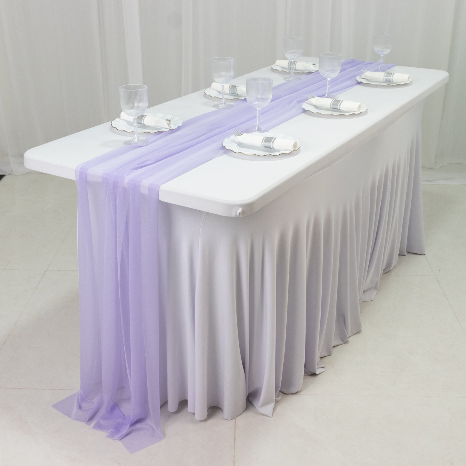 20 - Pack 9ft Sheer Table Runners â€“ Lavender Lilac Shimmer Sheer Drapes, Wrinkle - Free - Bell Racket Store