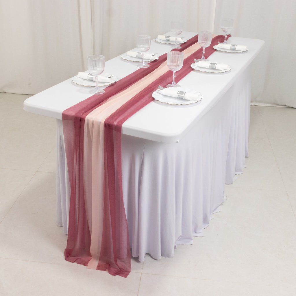 20 - Pack 9ft Sheer Table Runners â€“ Mauve/Blush Shimmer Sheer Drapes, Wrinkle - Free - Bell Racket Store