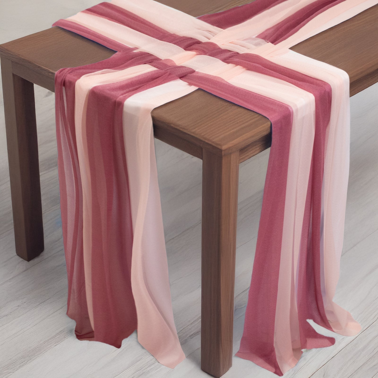 20 - Pack 9ft Sheer Table Runners â€“ Mauve/Blush Shimmer Sheer Drapes, Wrinkle - Free - Bell Racket Store