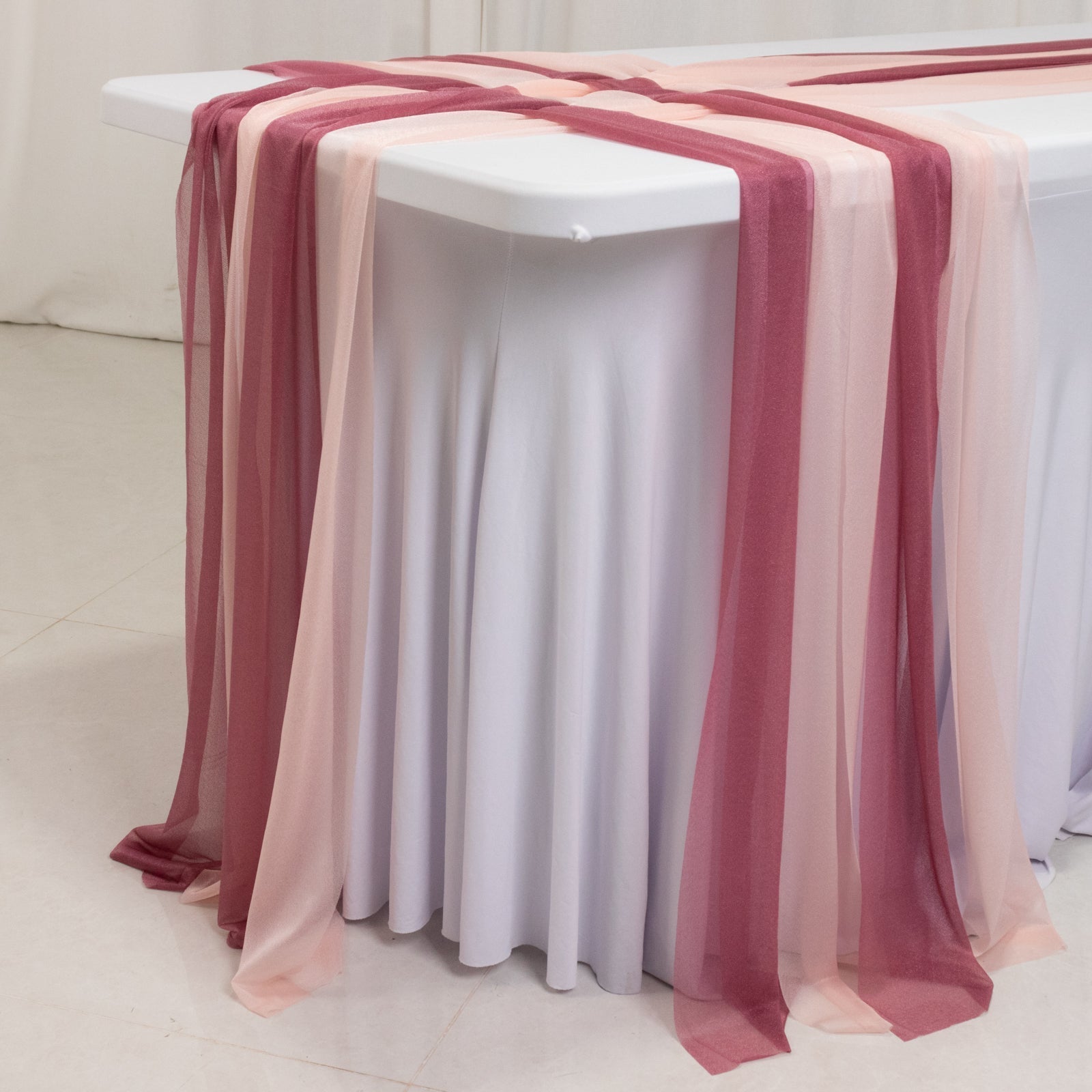 20 - Pack 9ft Sheer Table Runners â€“ Mauve/Blush Shimmer Sheer Drapes, Wrinkle - Free - Bell Racket Store