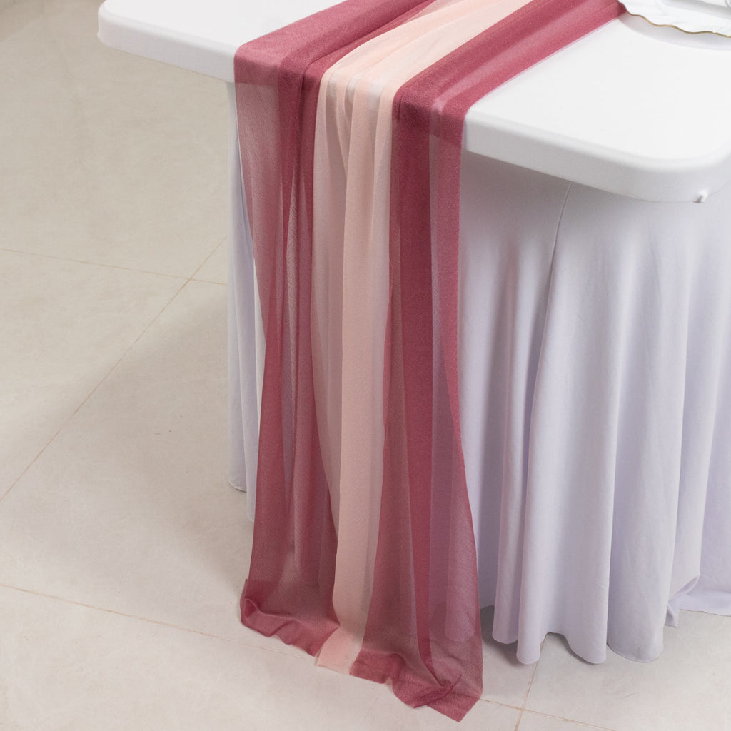 20 - Pack 9ft Sheer Table Runners â€“ Mauve/Blush Shimmer Sheer Drapes, Wrinkle - Free - Bell Racket Store