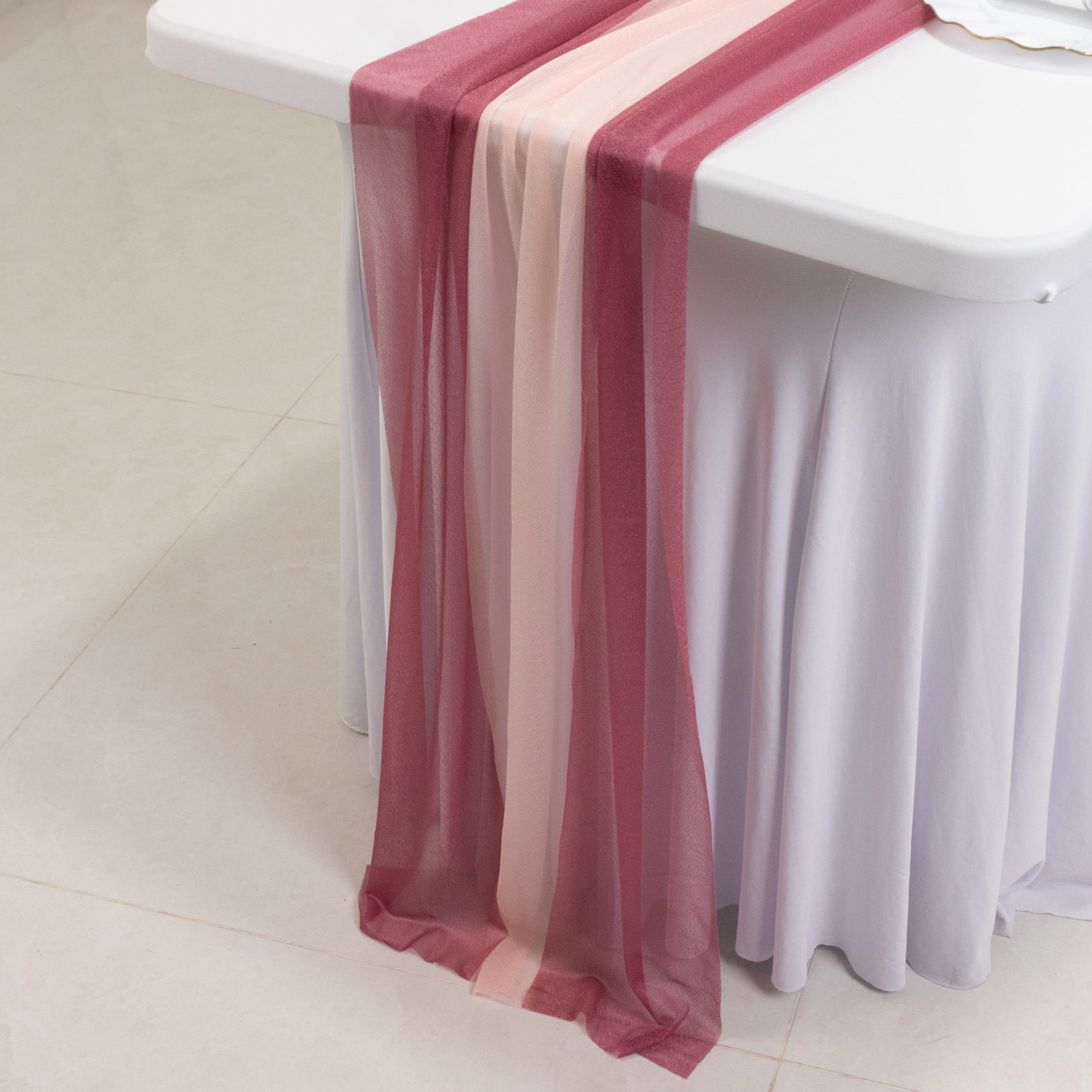 20 - Pack 9ft Sheer Table Runners â€“ Mauve/Blush Shimmer Sheer Drapes, Wrinkle - Free - Bell Racket Store