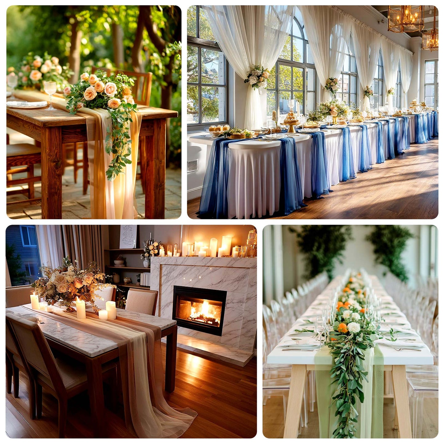 20 - Pack 9ft Sheer Table Runners â€“ Navy Blue/Dusty Blue Shimmer Sheer Drapes, Wrinkle - Free - Bell Racket Store