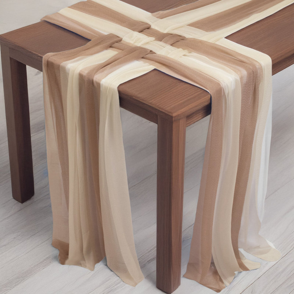 20 - Pack 9ft Sheer Table Runners â€“ Taupe/Beige Shimmer Sheer Drapes, Wrinkle - Free - Bell Racket Store