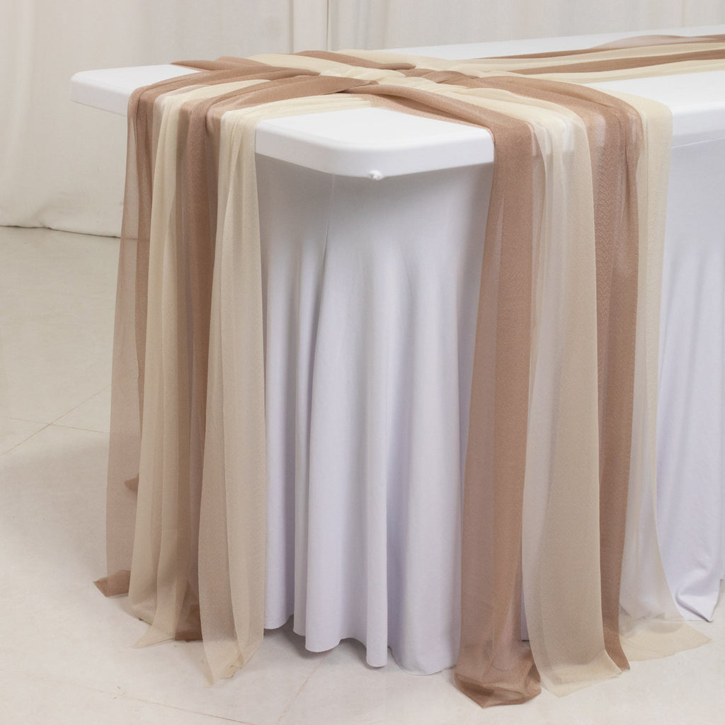 20 - Pack 9ft Sheer Table Runners â€“ Taupe/Beige Shimmer Sheer Drapes, Wrinkle - Free - Bell Racket Store