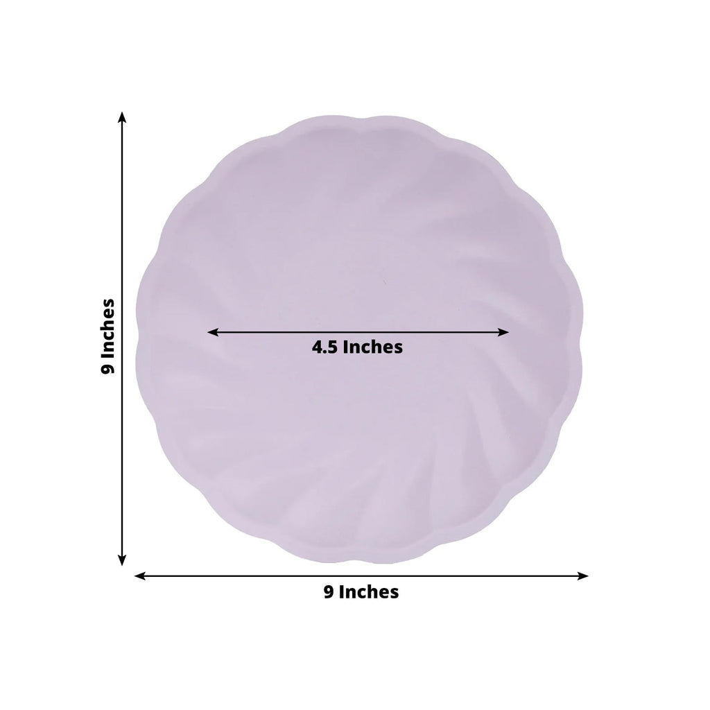 20 Pack Biodegradable Dinner Plates in Lavender Lilac â€“ 9" Swirl Scalloped Pastel Color Compostable Bamboo Party Plates, Elegant Disposable Tableware - Bell Racket Store