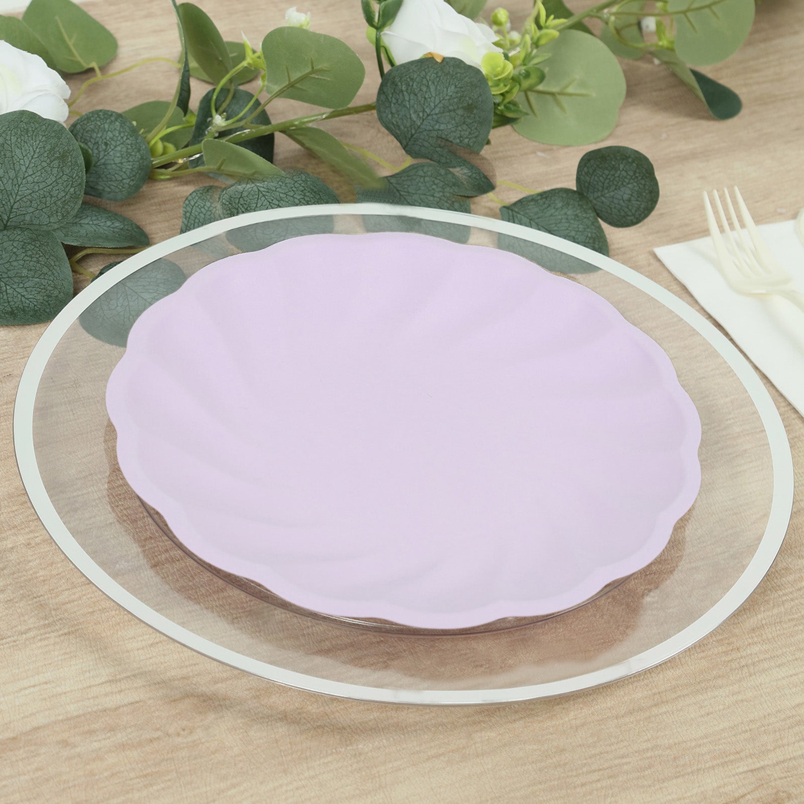 20 Pack Biodegradable Dinner Plates in Lavender Lilac â€“ 9" Swirl Scalloped Pastel Color Compostable Bamboo Party Plates, Elegant Disposable Tableware - Bell Racket Store