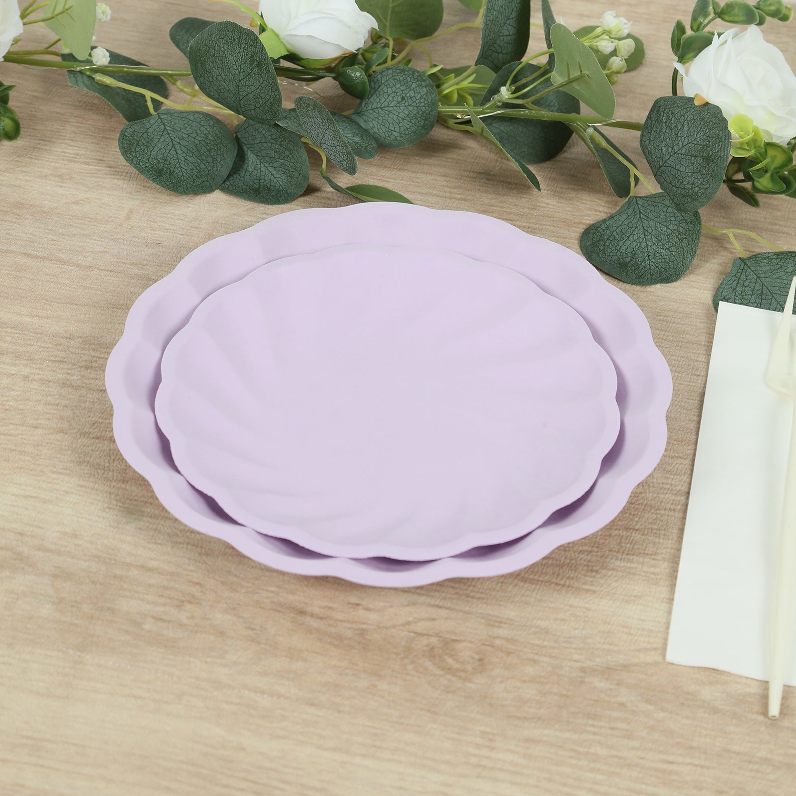 20 Pack Biodegradable Salad Plates in Lavender Lilac â€“ 7" Swirl Scalloped Pastel Color Compostable Bamboo Dessert Plates, Elegant Disposable Tableware - Bell Racket Store