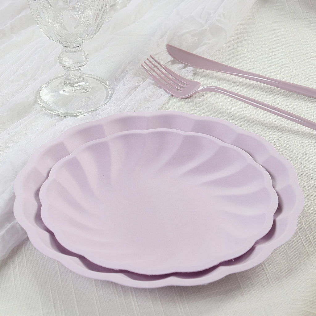 20 Pack Biodegradable Salad Plates in Lavender Lilac â€“ 7" Swirl Scalloped Pastel Color Compostable Bamboo Dessert Plates, Elegant Disposable Tableware - Bell Racket Store