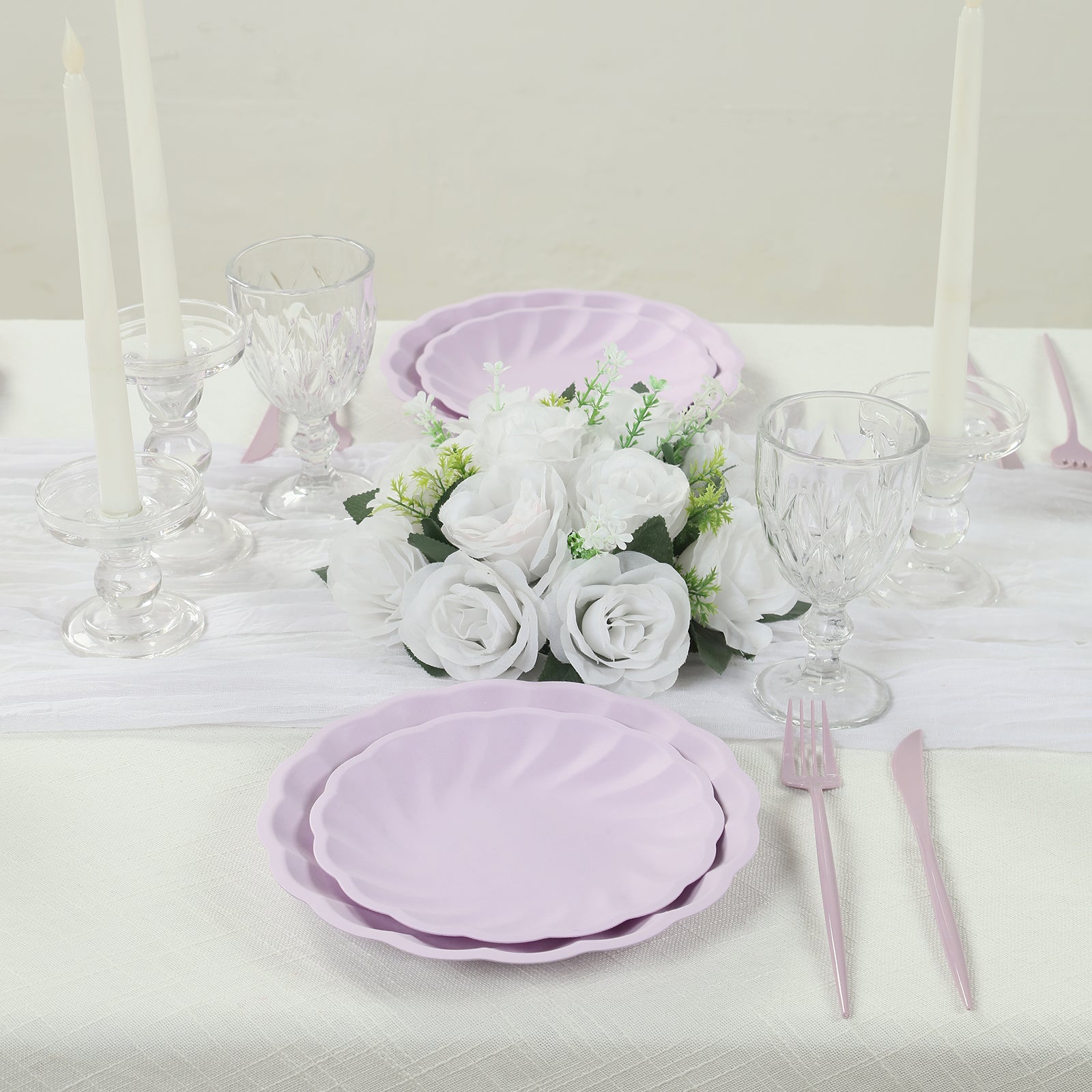 20 Pack Biodegradable Salad Plates in Lavender Lilac â€“ 7" Swirl Scalloped Pastel Color Compostable Bamboo Dessert Plates, Elegant Disposable Tableware - Bell Racket Store