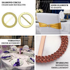 20 Pack Diamond Round Chair Sash Band Buckle Pins Black - Timeless Rhinestone Napkin Rings 2.5" - Bell Racket Store