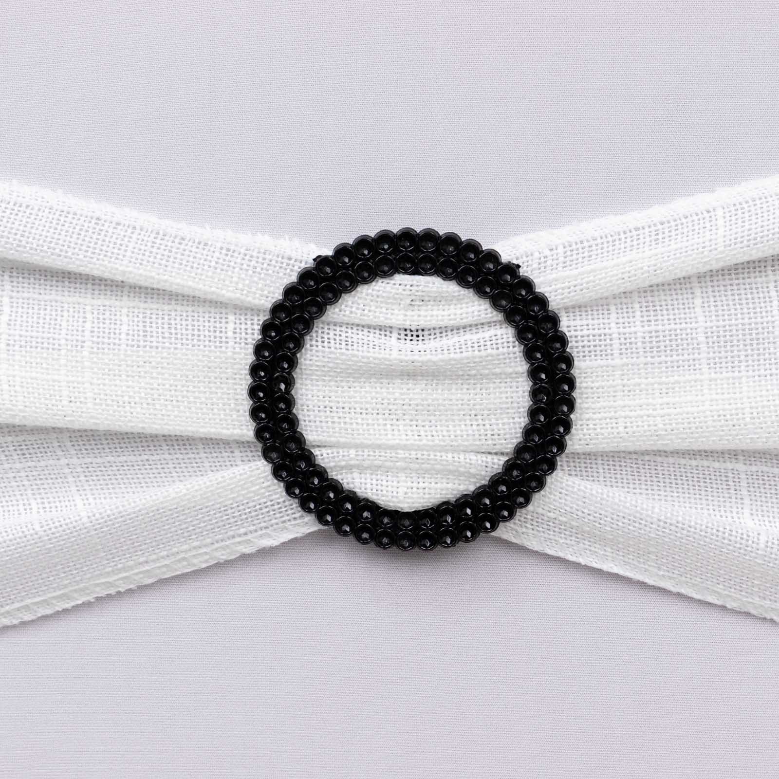 20 Pack Diamond Round Chair Sash Band Buckle Pins Black - Timeless Rhinestone Napkin Rings 2.5" - Bell Racket Store