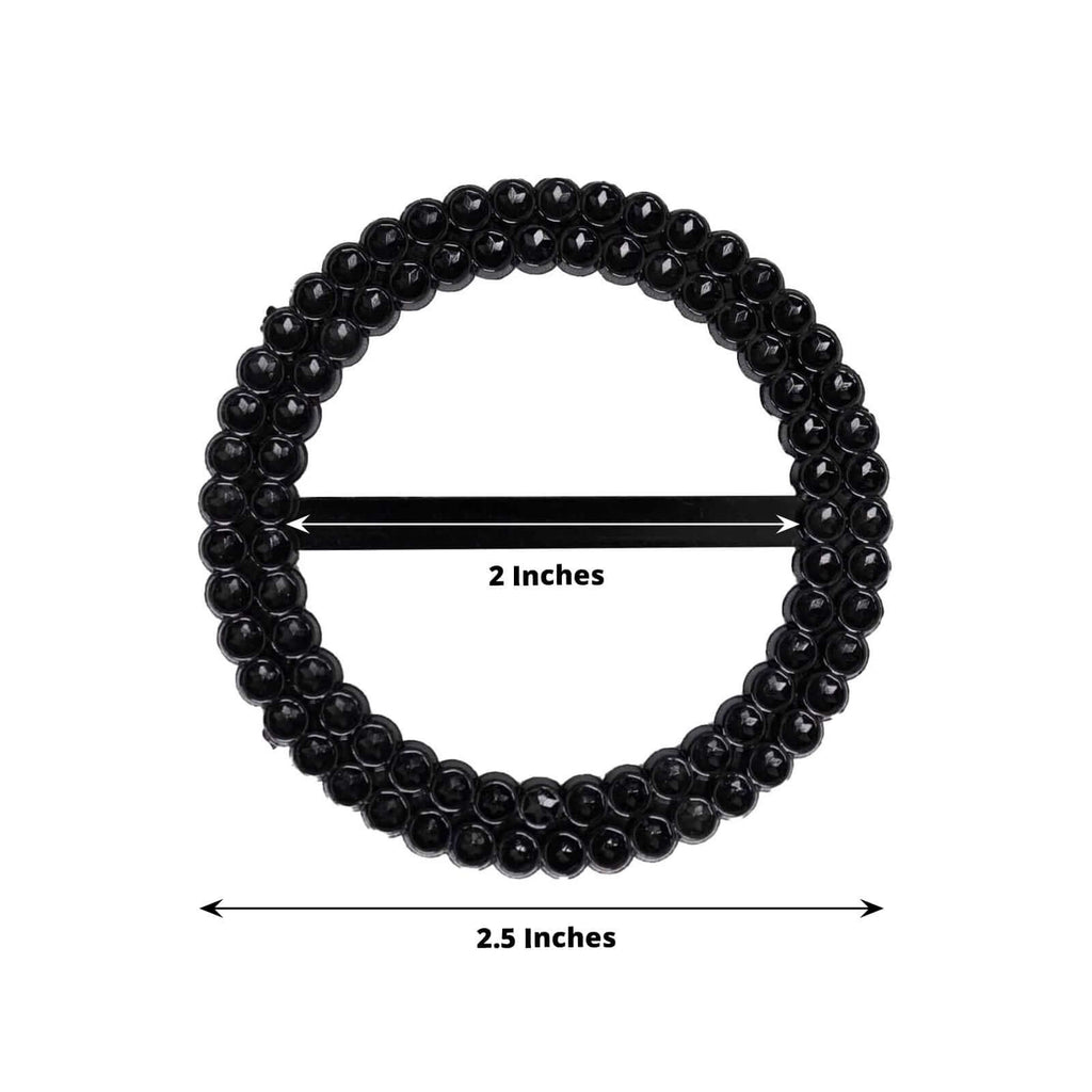 20 Pack Diamond Round Chair Sash Band Buckle Pins Black - Timeless Rhinestone Napkin Rings 2.5" - Bell Racket Store