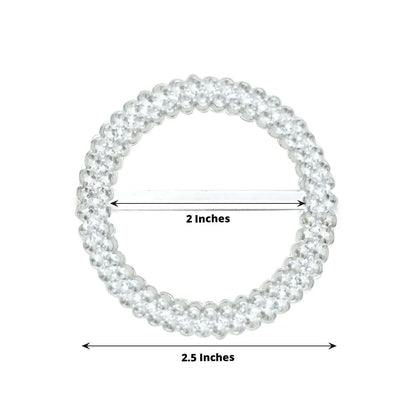 20 Pack Diamond Round Chair Sash Band Buckle Pins Silver - Timeless Rhinestone Napkin Rings 2.5" - Bell Racket Store