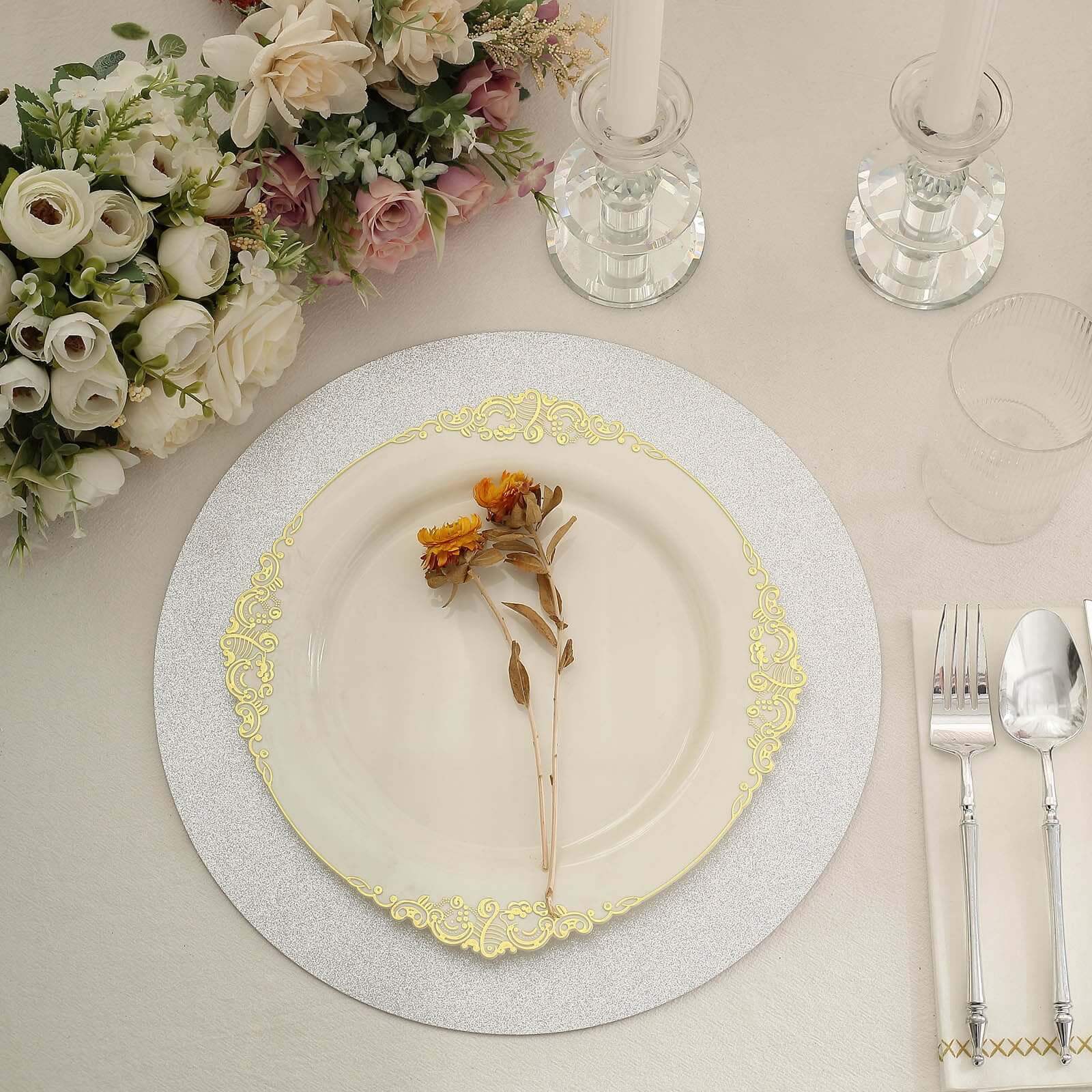 20 - Pack Disposable Table Placemats in Silver Glitter - 210GSM Paper Placemats for Classy Events 13" - Bell Racket Store