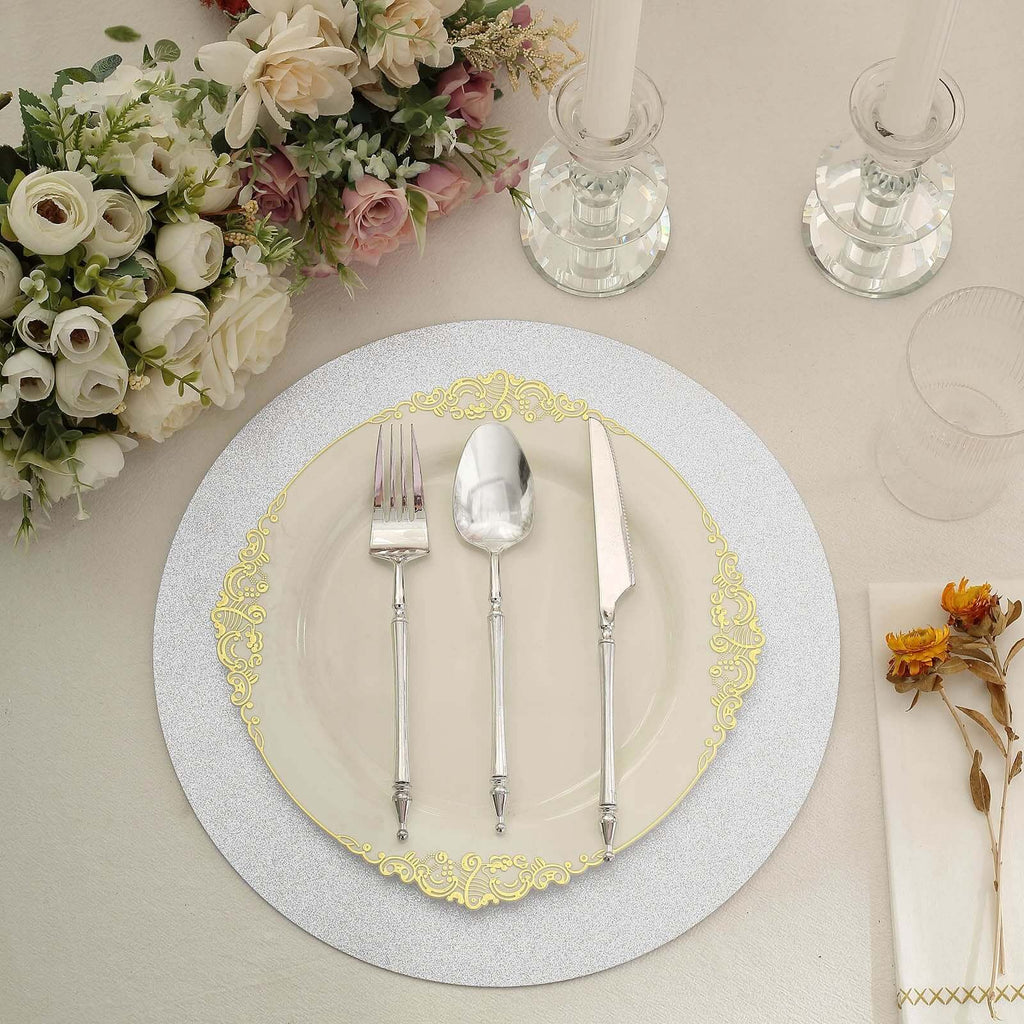 20 - Pack Disposable Table Placemats in Silver Glitter - 210GSM Paper Placemats for Classy Events 13" - Bell Racket Store