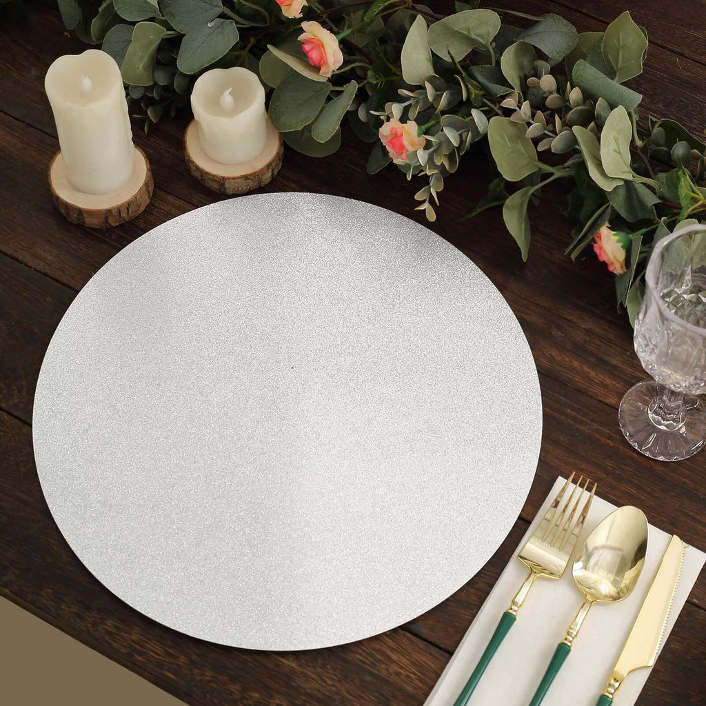 20 - Pack Disposable Table Placemats in Silver Glitter - 210GSM Paper Placemats for Classy Events 13" - Bell Racket Store
