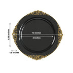20 - Pack Economy Plastic Round Charger Plates 13" in Black with Gold Embossed Baroque Rim, Stylish Dinner Party Serving Plates - Bell Racket Store