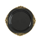 20 - Pack Economy Plastic Round Charger Plates 13" in Black with Gold Embossed Baroque Rim, Stylish Dinner Party Serving Plates - Bell Racket Store