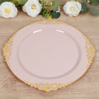 20 - Pack Economy Plastic Round Charger Plates 13" in Blush with Gold Embossed Baroque Rim, Stylish Dinner Party Serving Plates - Bell Racket Store