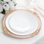 20 - Pack Economy Plastic Round Charger Plates 13" in Blush with Gold Embossed Baroque Rim, Stylish Dinner Party Serving Plates - Bell Racket Store