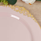 20 - Pack Economy Plastic Round Charger Plates 13" in Blush with Gold Embossed Baroque Rim, Stylish Dinner Party Serving Plates - Bell Racket Store