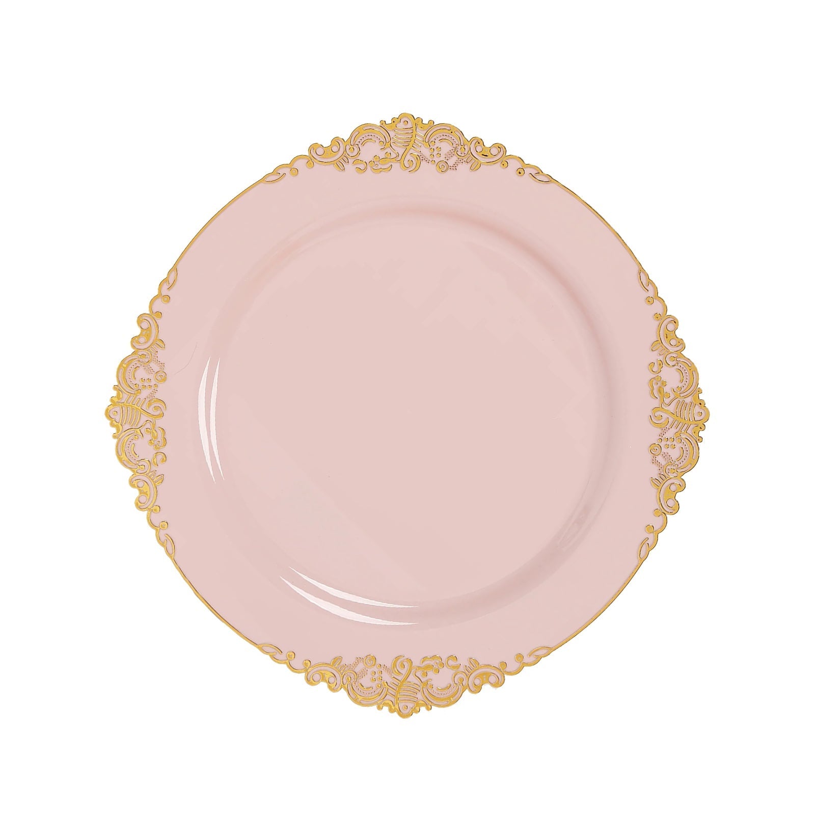 20 - Pack Economy Plastic Round Charger Plates 13" in Blush with Gold Embossed Baroque Rim, Stylish Dinner Party Serving Plates - Bell Racket Store