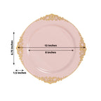 20 - Pack Economy Plastic Round Charger Plates 13" in Blush with Gold Embossed Baroque Rim, Stylish Dinner Party Serving Plates - Bell Racket Store