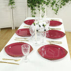 20 - Pack Economy Plastic Round Charger Plates 13" in Burgundy with Gold Embossed Baroque Rim, Stylish Dinner Party Serving Plates - Bell Racket Store