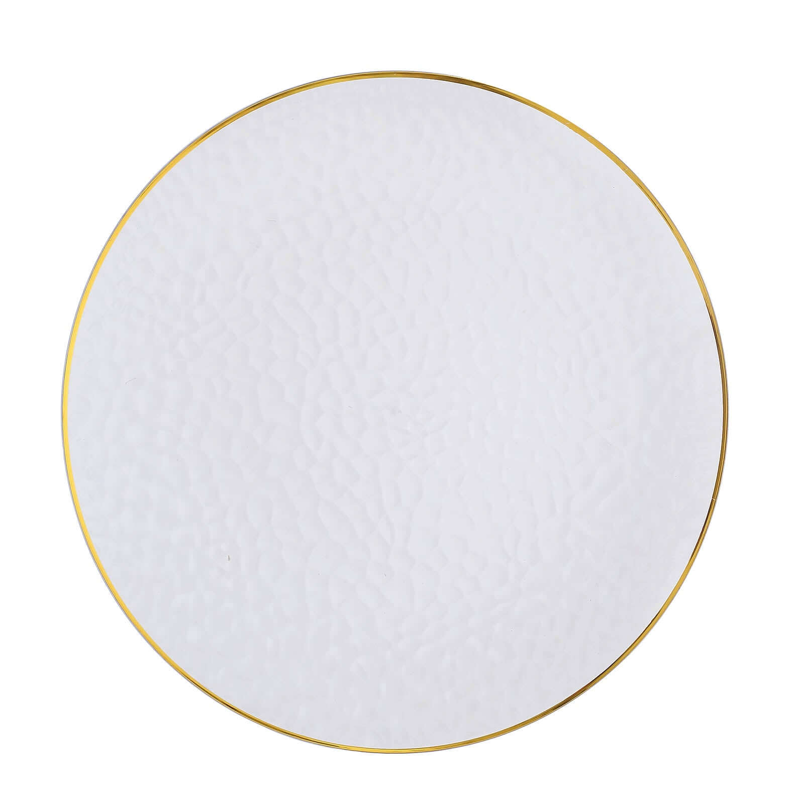 20 Pack Economy Plastic Round Charger Plates 13" in Clear Hammered Design with Gold Rim - Table Setting Plates - Bell Racket Store