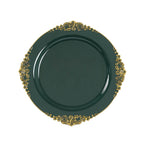 20 - Pack Economy Plastic Round Charger Plates 13" in Hunter Emerald Green with Gold Embossed Baroque Rim, Stylish Dinner Party Serving Plates - Bell Racket Store