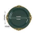 20 - Pack Economy Plastic Round Charger Plates 13" in Hunter Emerald Green with Gold Embossed Baroque Rim, Stylish Dinner Party Serving Plates - Bell Racket Store