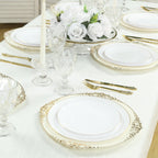 20 - Pack Economy Plastic Round Charger Plates 13" in Ivory with Gold Embossed Baroque Rim, Stylish Dinner Party Serving Plates - Bell Racket Store