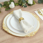 20 - Pack Economy Plastic Round Charger Plates 13" in Ivory with Gold Embossed Baroque Rim, Stylish Dinner Party Serving Plates - Bell Racket Store