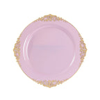 20 - Pack Economy Plastic Round Charger Plates 13" in Lavender Lilac with Gold Embossed Baroque Rim, Stylish Dinner Party Serving Plates - Bell Racket Store