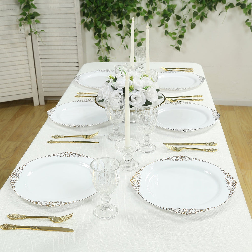 20 - Pack Economy Plastic Round Charger Plates 13" in White with Gold Embossed Baroque Rim, Stylish Dinner Party Serving Plates - Bell Racket Store