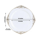 20 - Pack Economy Plastic Round Charger Plates 13" in White with Gold Embossed Baroque Rim, Stylish Dinner Party Serving Plates - Bell Racket Store