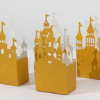 20 Pack Gold Glitter Fairy Tale Castle Favor Boxes, Princess Theme Cardstock Paper Candy Boxes Party Decorations - 3.5"x2"x6.5" - Bell Racket Store