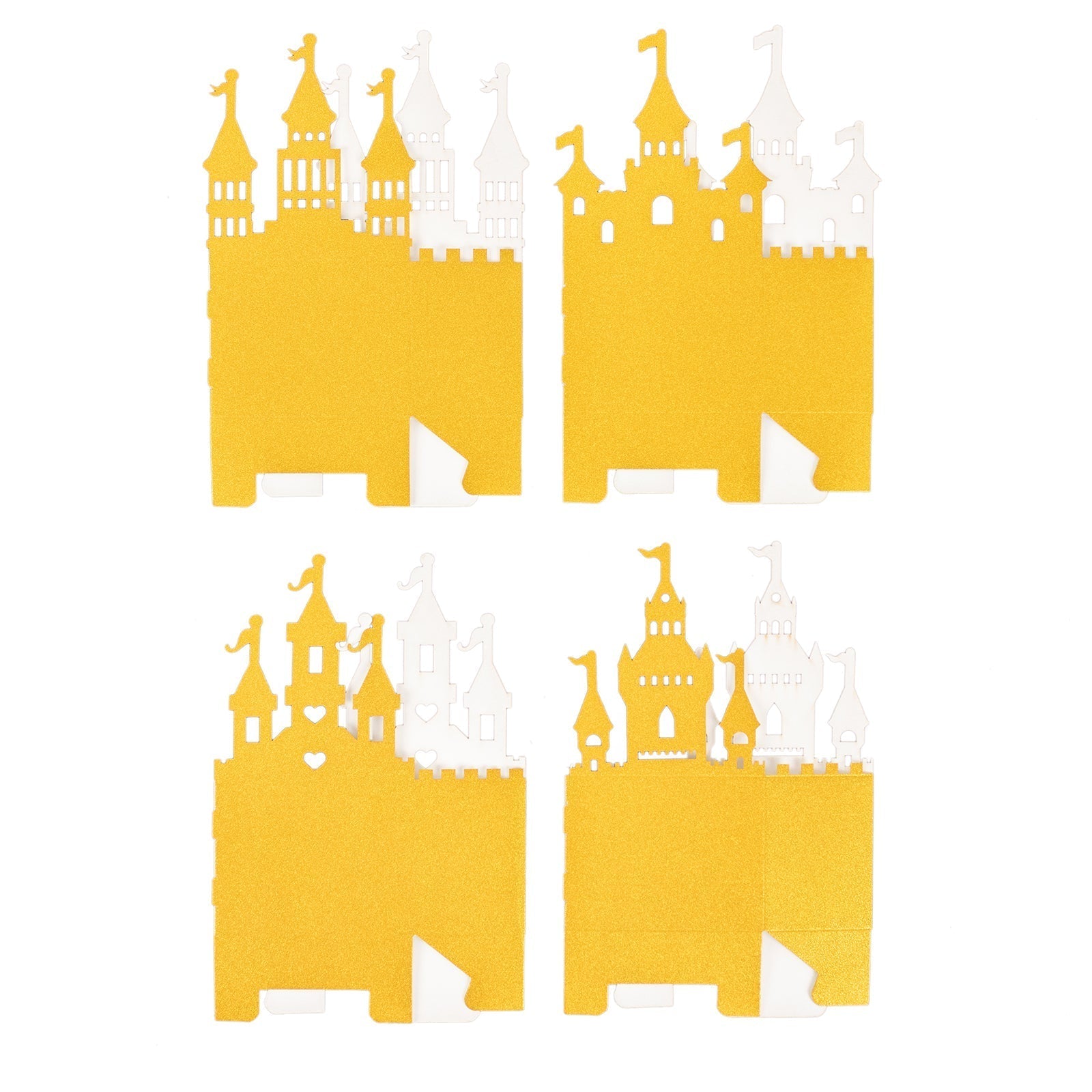 20 Pack Gold Glitter Fairy Tale Castle Favor Boxes, Princess Theme Cardstock Paper Candy Boxes Party Decorations - 3.5"x2"x6.5" - Bell Racket Store
