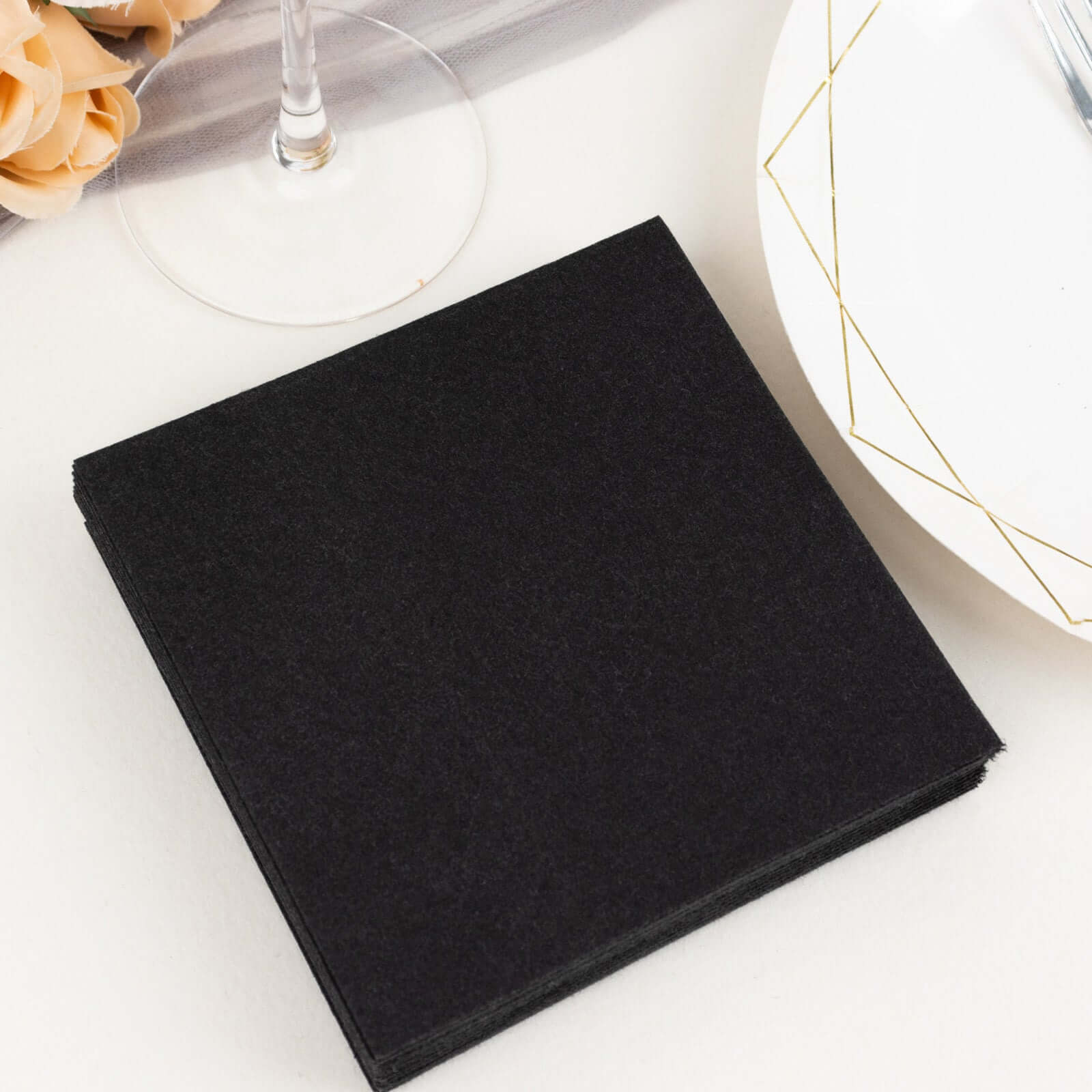 20 Pack Linen - Like Paper 5"x5" Napkins Black - Highly Absorbent Airlaid Napkins - Bell Racket Store