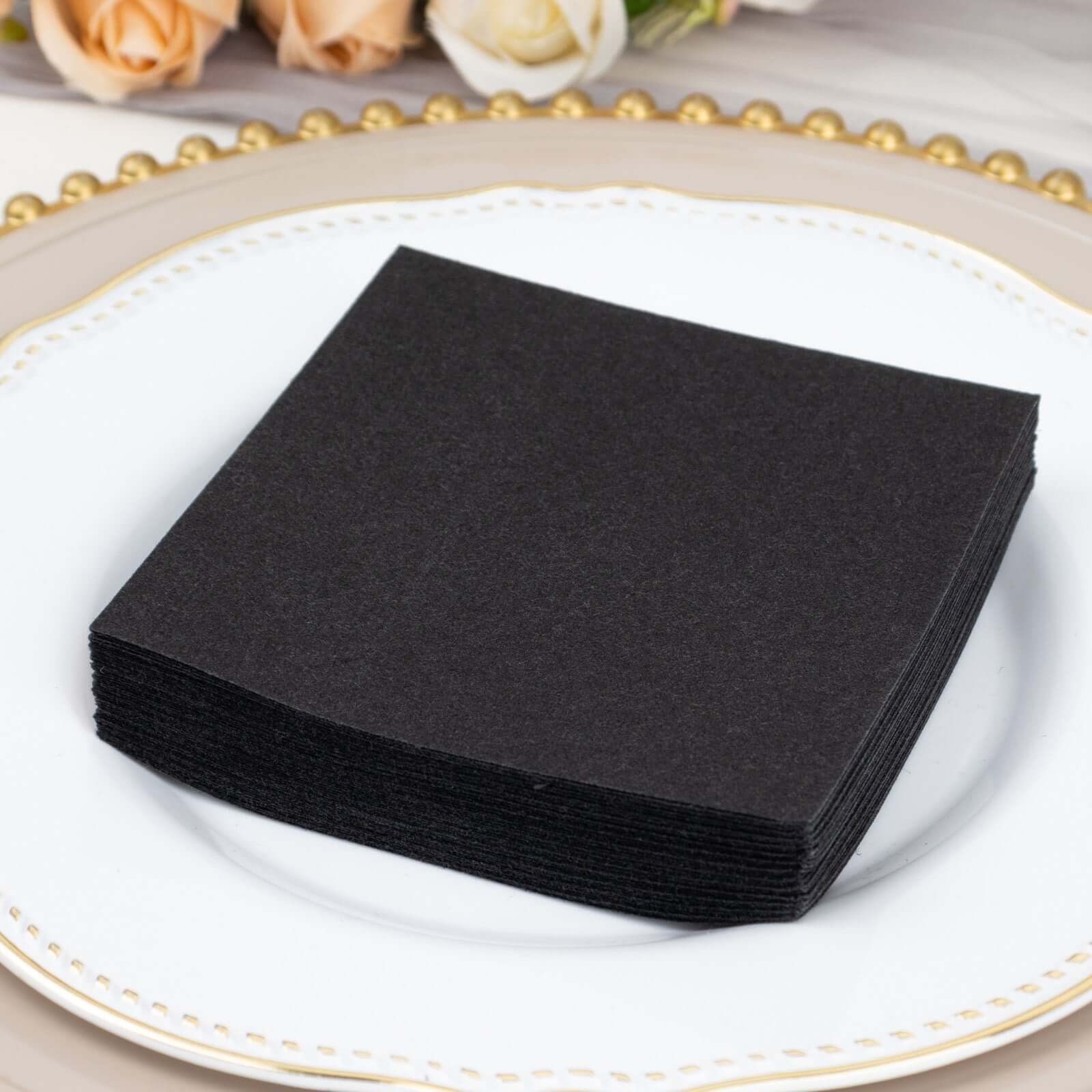 20 Pack Linen - Like Paper 5"x5" Napkins Black - Highly Absorbent Airlaid Napkins - Bell Racket Store