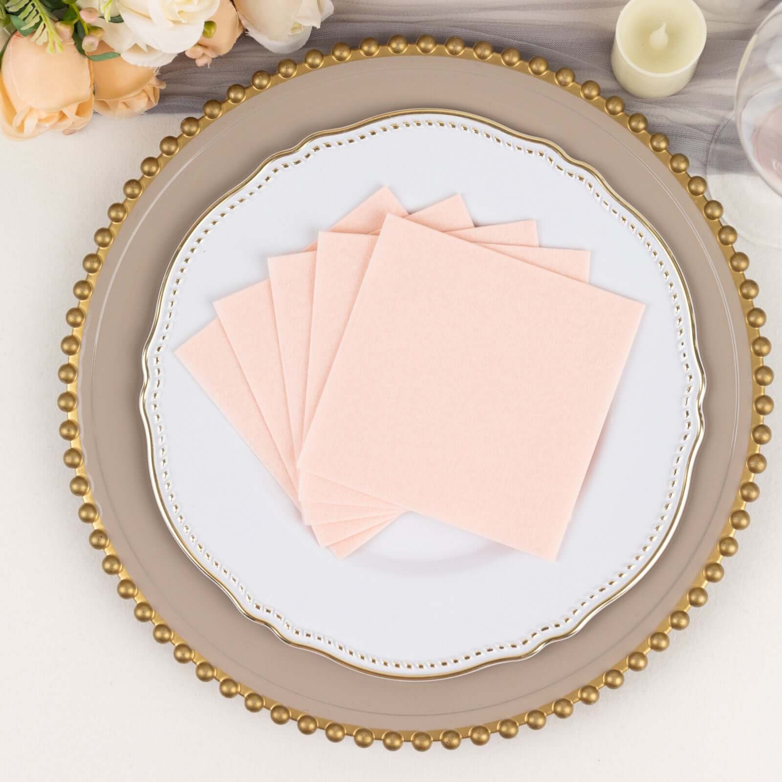 20 Pack Linen - Like Paper 5"x5" Napkins Blush - Highly Absorbent Airlaid Napkins - Bell Racket Store
