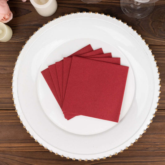 20 Pack Linen - Like Paper 5"x5" Napkins Burgundy - Highly Absorbent Airlaid Napkins - Bell Racket Store