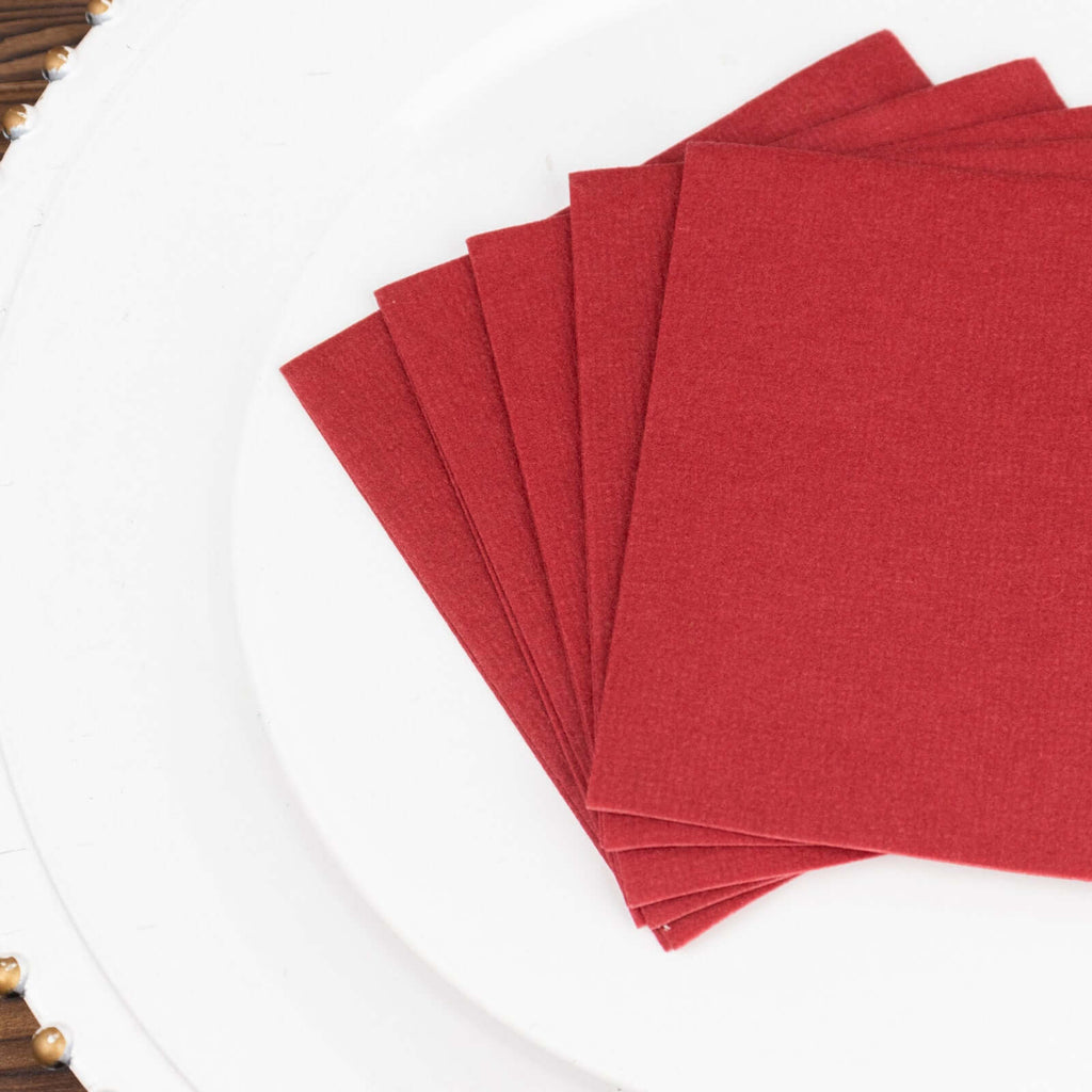20 Pack Linen - Like Paper 5"x5" Napkins Burgundy - Highly Absorbent Airlaid Napkins - Bell Racket Store