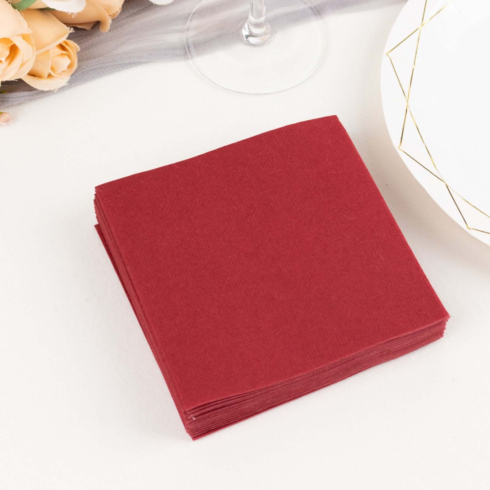 20 Pack Linen - Like Paper 5"x5" Napkins Burgundy - Highly Absorbent Airlaid Napkins - Bell Racket Store