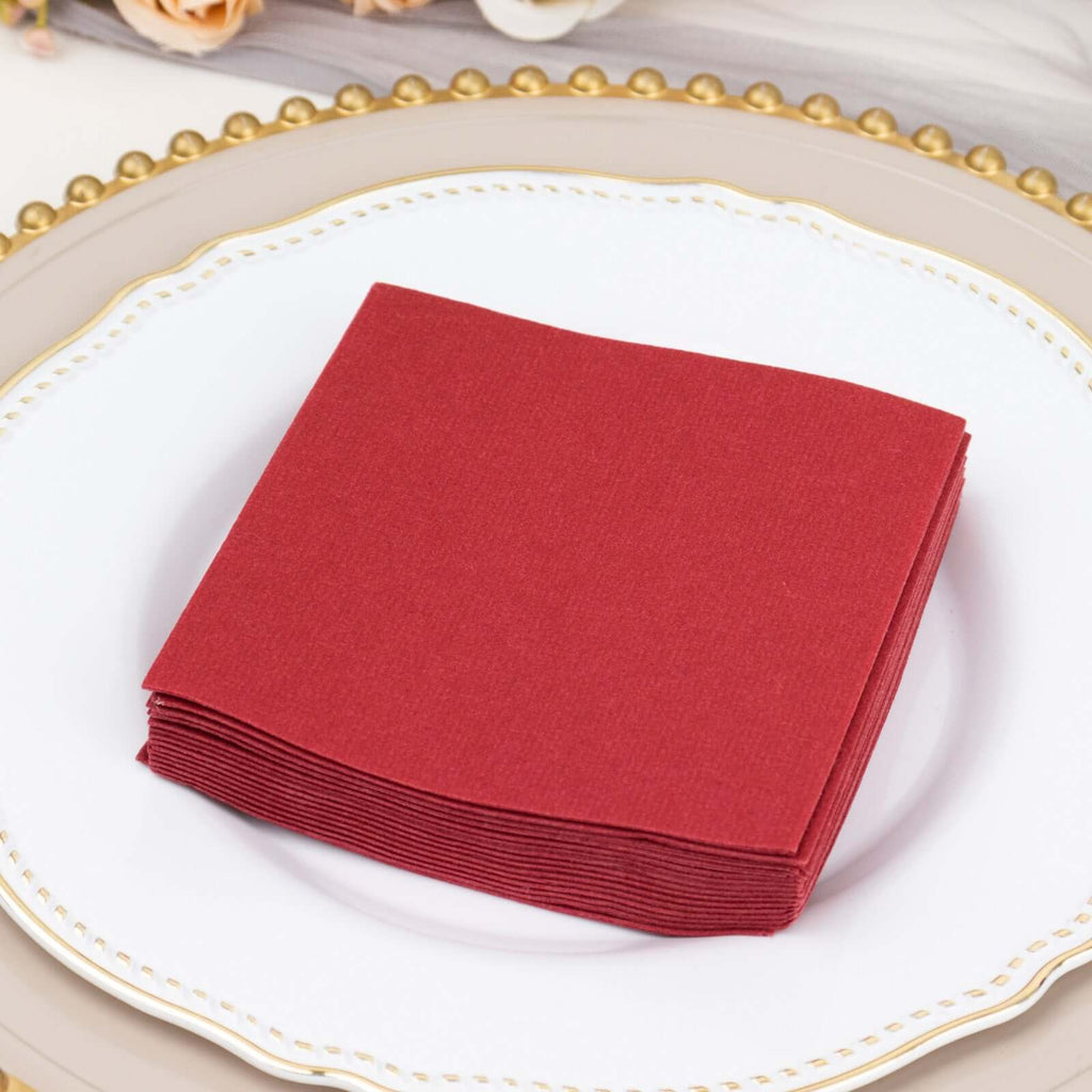 20 Pack Linen - Like Paper 5"x5" Napkins Burgundy - Highly Absorbent Airlaid Napkins - Bell Racket Store