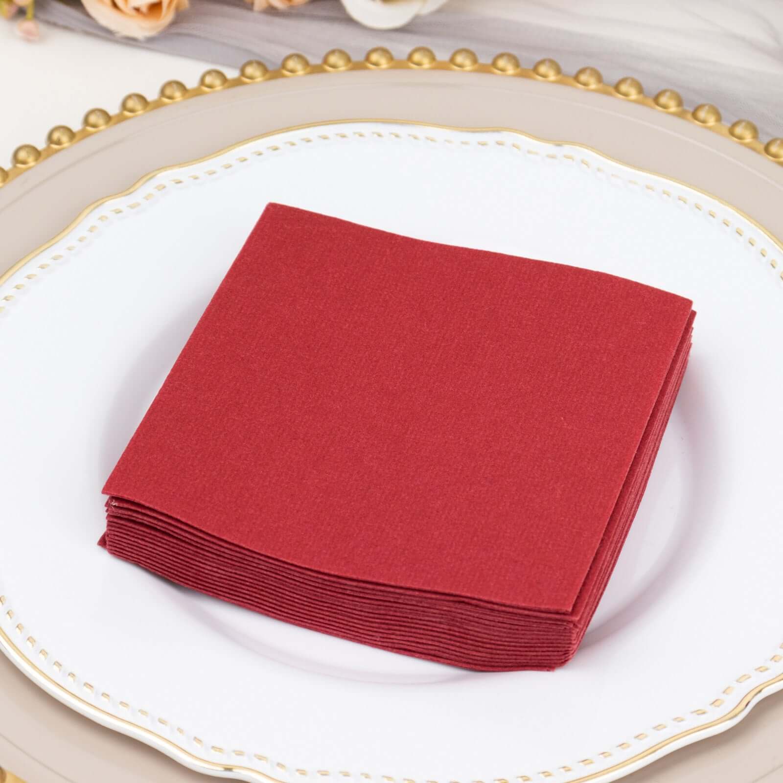 20 Pack Linen - Like Paper 5"x5" Napkins Burgundy - Highly Absorbent Airlaid Napkins - Bell Racket Store